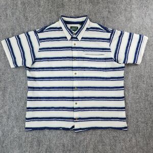 Orvis Shirt Mens XL White Blue Striped Seersucker Button Up Classic Fishing Camp